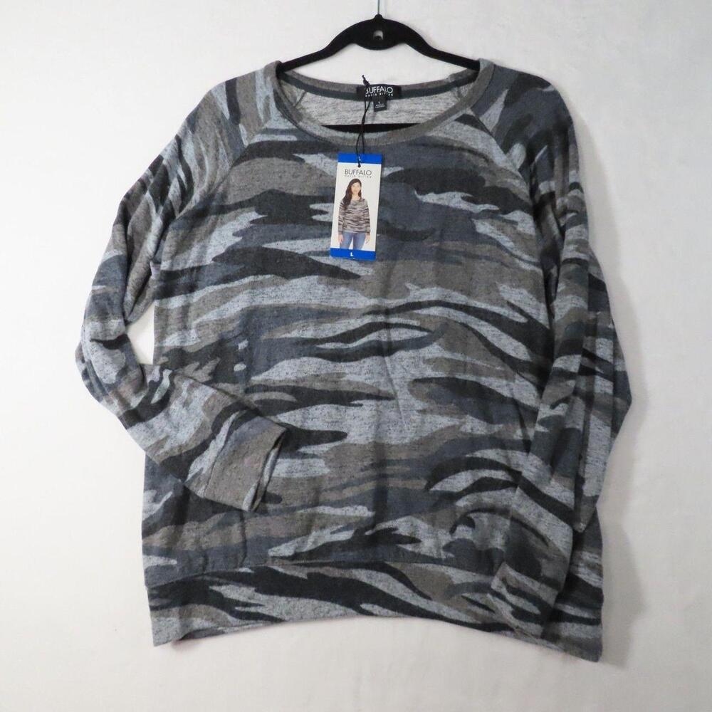 The Buffalo David Bitton NWT Heather Grey Camo Sweatshirt Top in size L is a sty